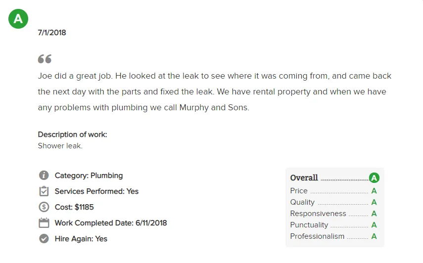 Testimonial 6 - Murphy & Sons Plumbing